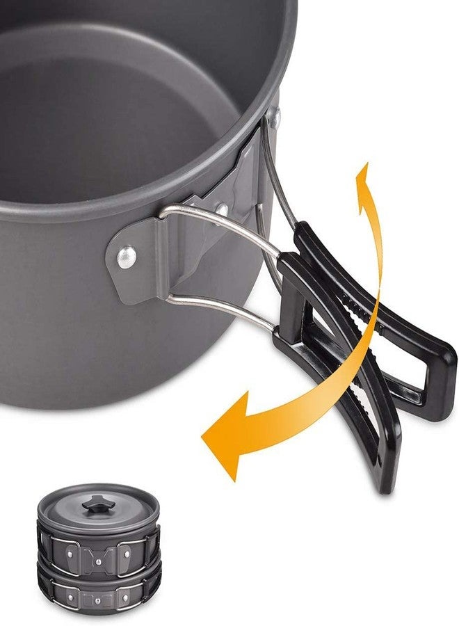 Linist طقم أدوات طهي للتخييم من لينيست، طقم أدوات طهي خفيف الوزن للمشي لمسافات طويلة مع حقيبة شبكية، طقم طهي من الألومنيوم غير اللاصق، طقم أدوات طهي للتخييم مع أوعية وأواني - Image 4